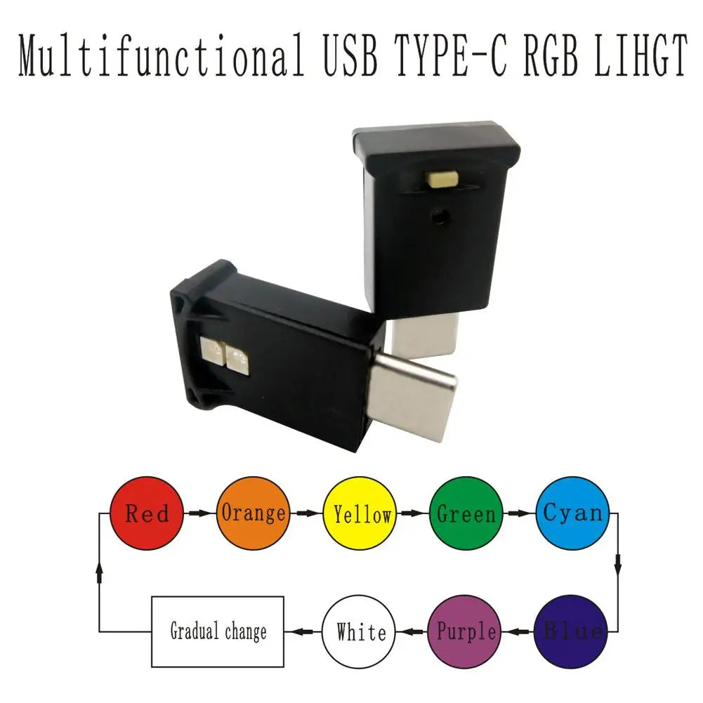 Type C Led Ambient Light 8 Colors RGB Dynamic Gradient Brightness Adjustable Car Interior Atmosphere Lamp