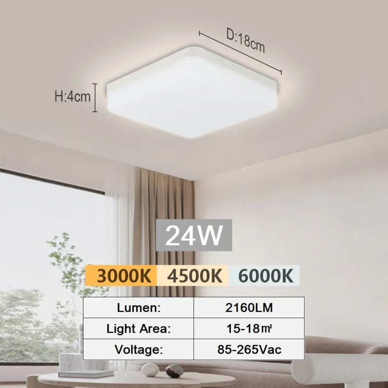 LED Ceiling Lamp 18-48W Flush Mount Fixture 3000K-6000K Daylight Modern Home Lighting for Bedroom  Living Room  Kitchen Hallway