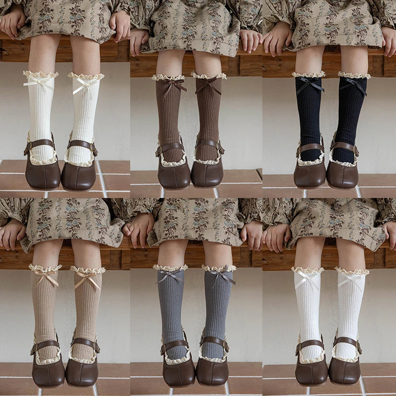 1 Pairs Korean Children Socks Autumn Baby Girls Knee High Socks Soft Cotton Lace Stuff Princess  Ruffle kids Socks For 0-8Year