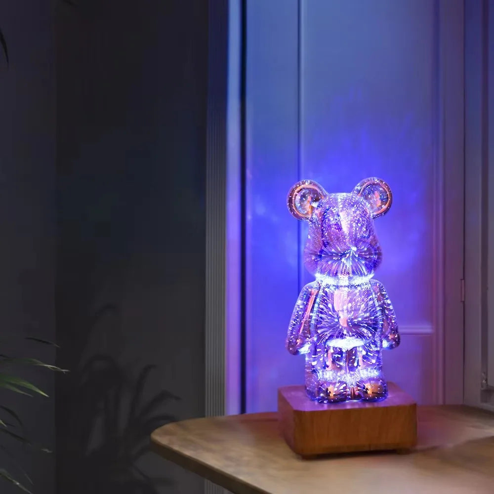 LED Fireworks Lamps 3D Bear Night Light USB Dimmable Projector Colorful Atmosphere Desktop Bedroom Table Decora Lighting Gift