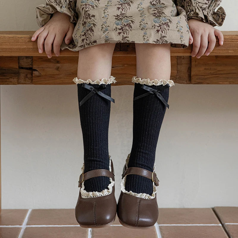 1 Pairs Korean Children Socks Autumn Baby Girls Knee High Socks Soft Cotton Lace Stuff Princess  Ruffle kids Socks For 0-8Year
