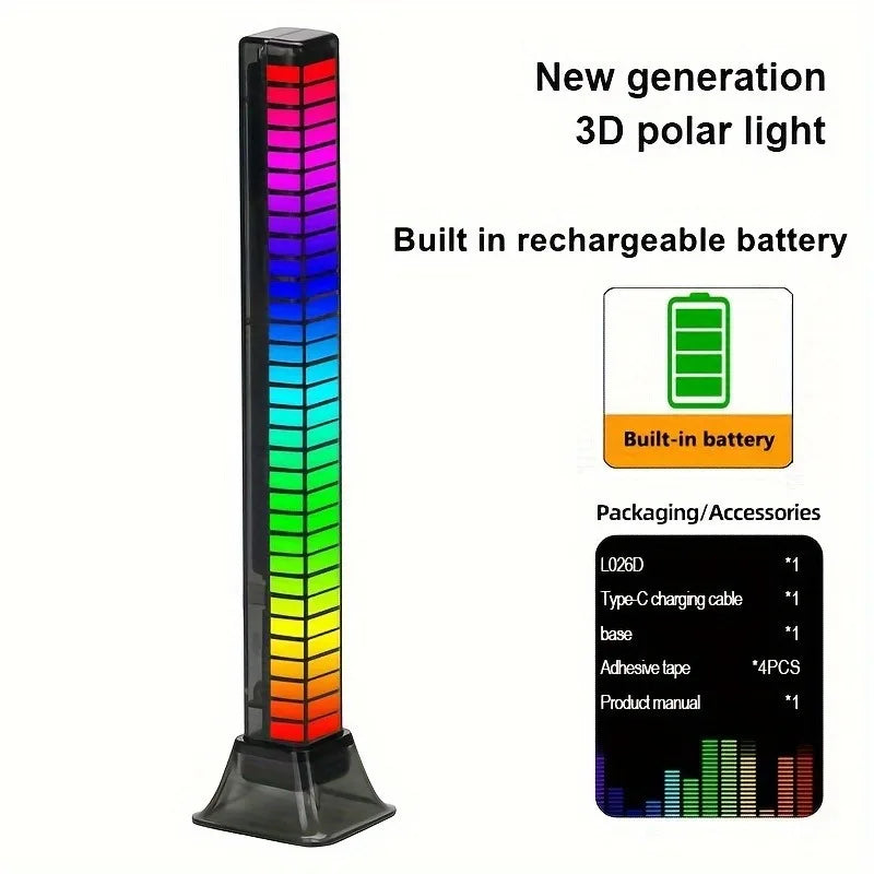 Smart LED Light Bars,Colorful Sound-Activated Rhythm Light,Usb Rechargeable,For Room Decoration,Car,Computer Desktop