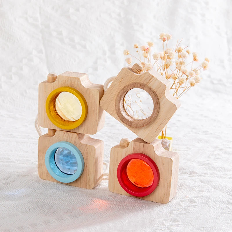 Baby Wood Colorful Camera Kaleidoscope Toys for Children Rainbow Wooden Toys for Children Kids Learning Early Educational Game