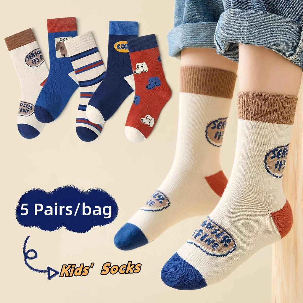 Baby Socks Children Spring Socks 1-14T Boys Funny Puppy Pattern Socks5 Pairs Cotton Socks Kids Sock