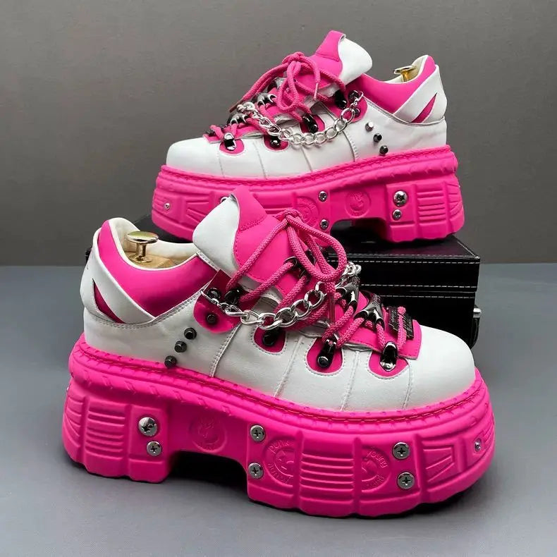 Niche Original Pink Men's Autumn and Winter New Small Punk Style Fashion Personality Heightening Platform Casual Shoes