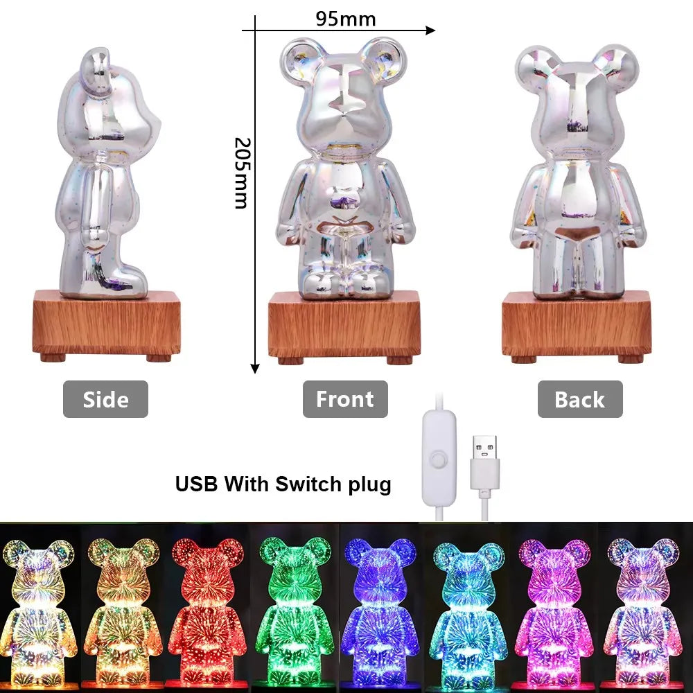LED Fireworks Lamps 3D Bear Night Light USB Dimmable Projector Colorful Atmosphere Desktop Bedroom Table Decora Lighting Gift