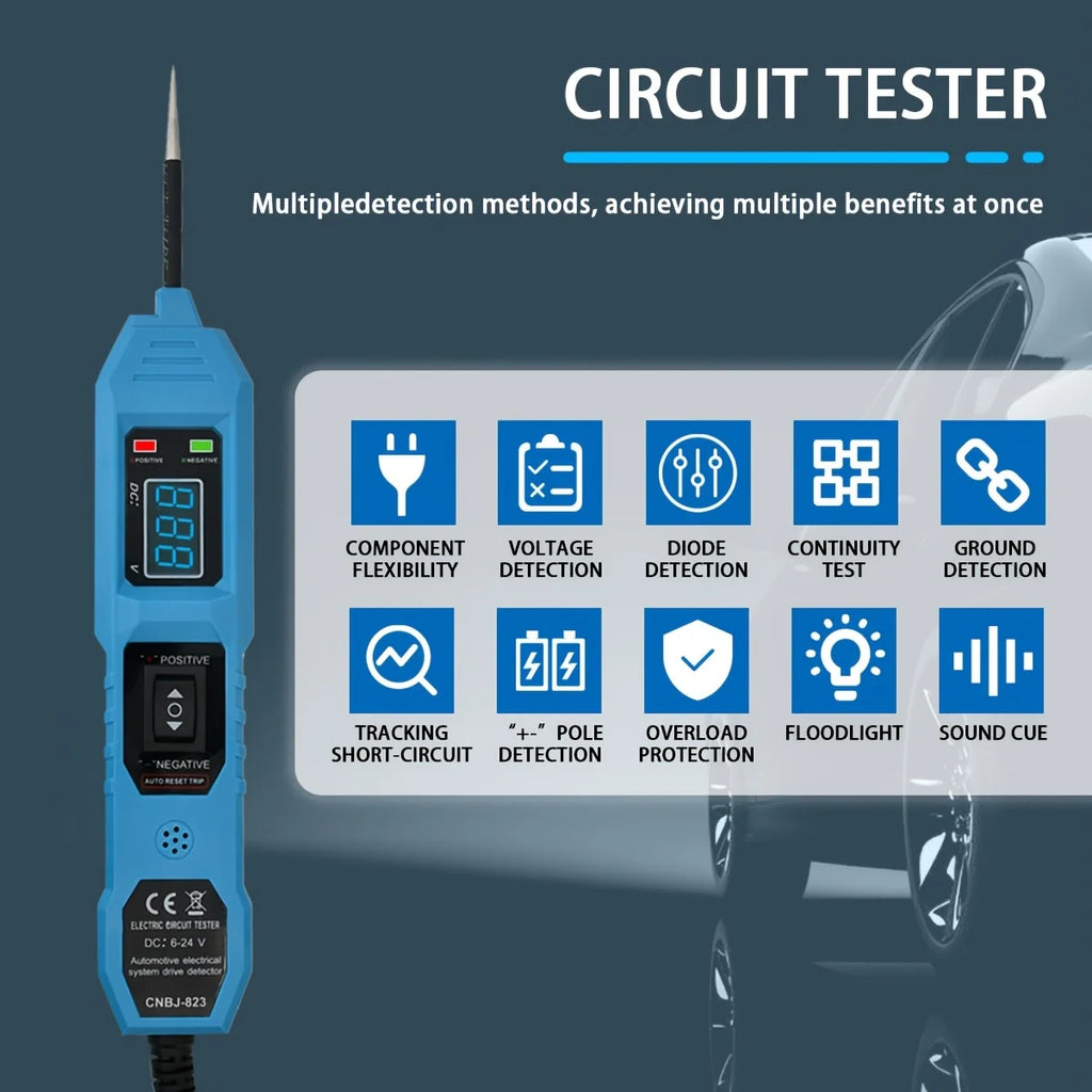 Smart Car Circuit Tester with Led Voltage Display, USB Powered, Compatible with 3.5-36V Dc Automotive Electrical Systems, Digital Multimeter Probe with Alligator Clips