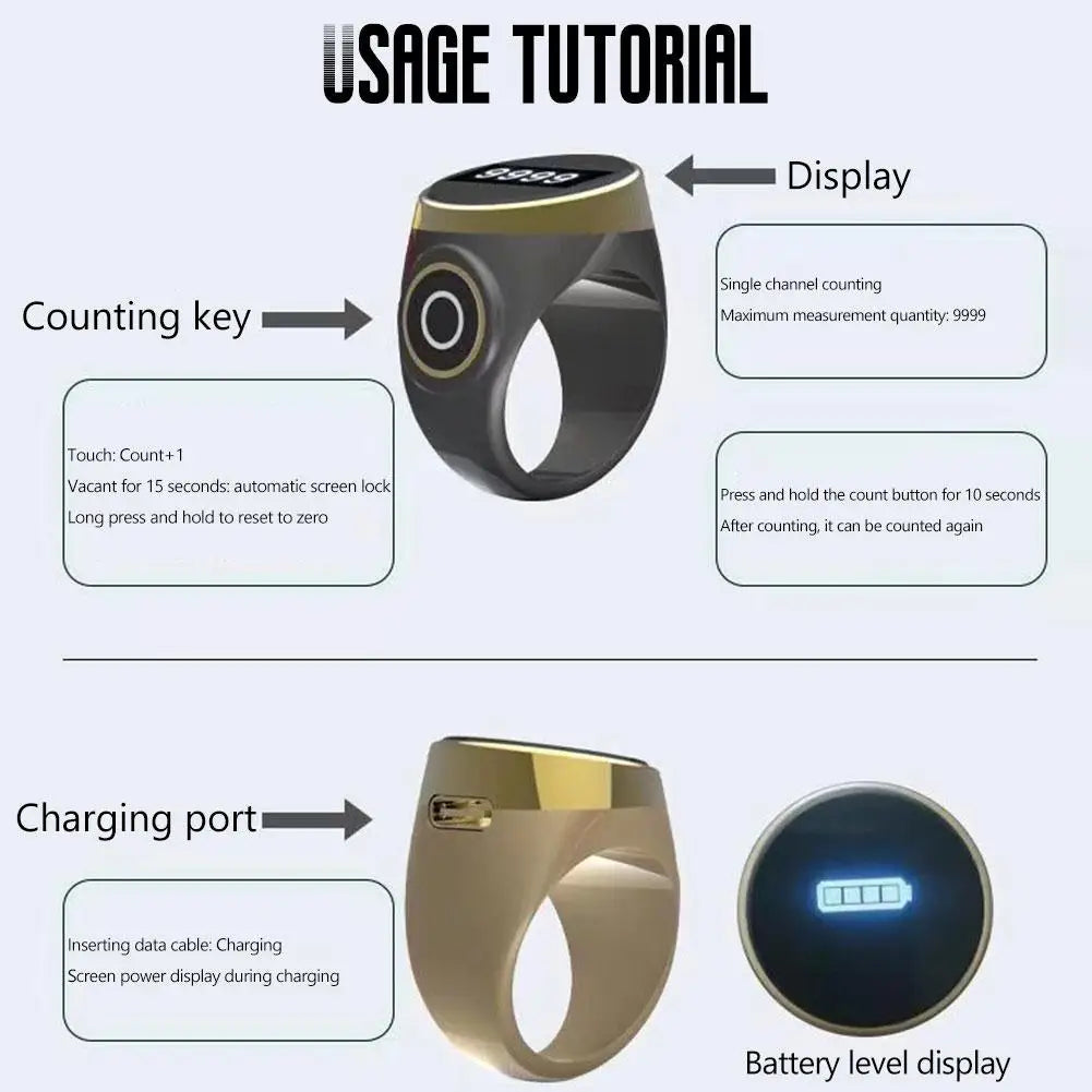 Smart Finger Counter LCD Electronic Intelligent Digital Display Waterproof Type-C Rechargeable Portable Luminous Tally Counter