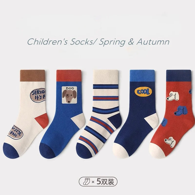 Baby Socks Children Spring Socks 1-14T Boys Funny Puppy Pattern Socks5 Pairs Cotton Socks Kids Sock