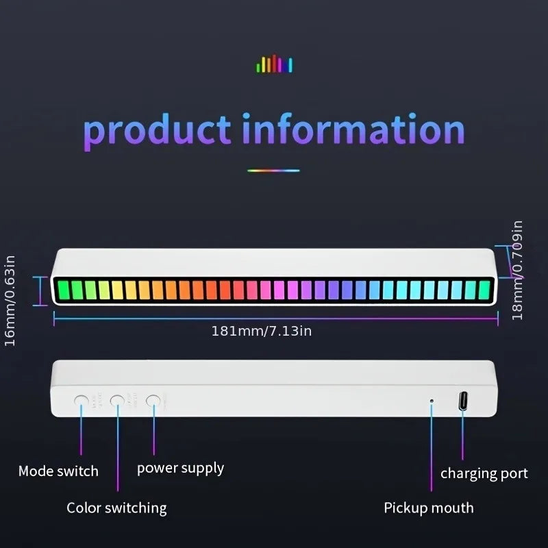 Smart LED Light Bars,Colorful Sound-Activated Rhythm Light,Usb Rechargeable,For Room Decoration,Car,Computer Desktop