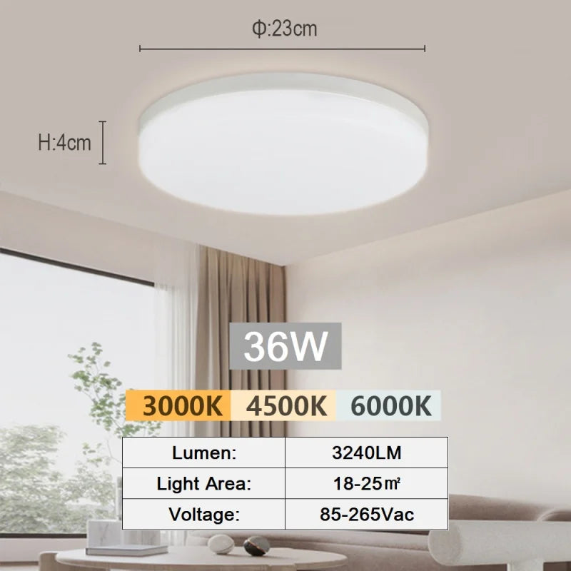 LED Ceiling Lamp 18-48W Flush Mount Fixture 3000K-6000K Daylight Modern Home Lighting for Bedroom  Living Room  Kitchen Hallway