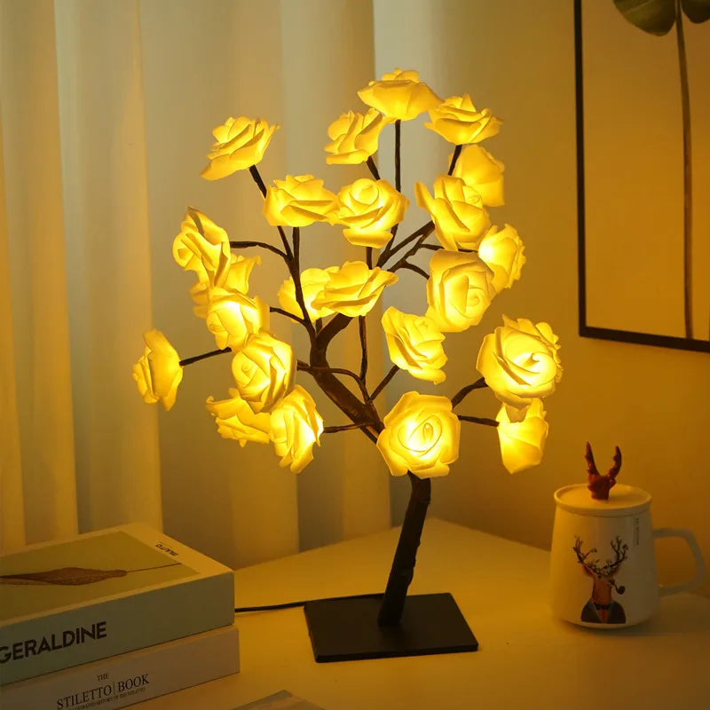 36LED/108LED Table Lamp, Rose Light String, Tree Night Lights, USB Powered Lighting, for Girls Lover Party Camping Summer  Decor