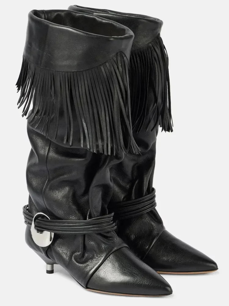 2024 Autumn/Winter New Women's Thin Heel Short Boots Fashion Pointed Wide Tube Folded Stacked Boots Women's Large Ankle Boots