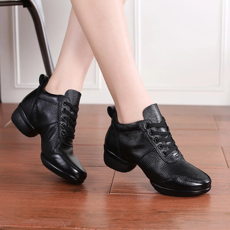 XIHAHA Women Genuine Leather Dance Shoes Boots Square Dance Shoes Increase Sneakers Boots Soft Sole Woman Shoes Modern