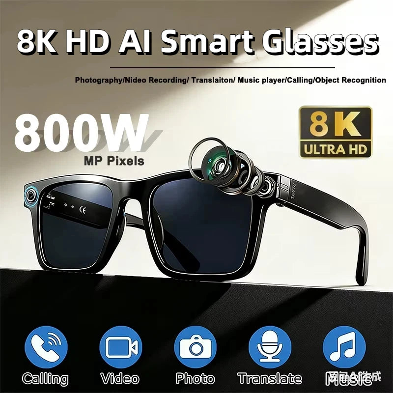 8K HD AI Smart Glasses 800w Pixel Multifunctional Camera Bluetooth Call Voice Assistant Music Player Smart Translation ﻿2026 New