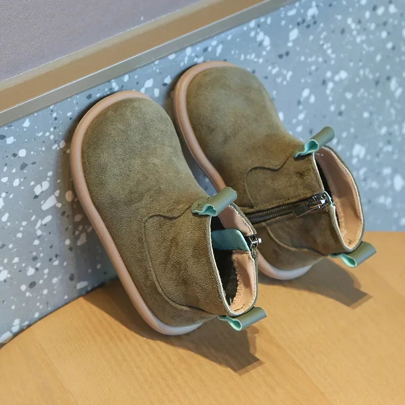 Children Boots Autumn Winter Kids Warm Fur Shoes Vintage Style Toddler Boys Girls Soft PU Leather Ankle Boots Yellow, Green