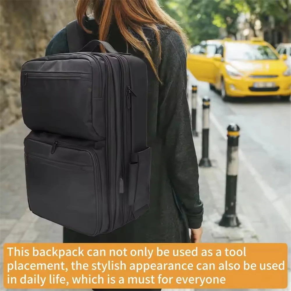 Makeup Travel Backpack with Sliding Large Cosmetic Storage Organizer Bag Trays Adjustable Dividers Partition Barber Tools Bag ﻿