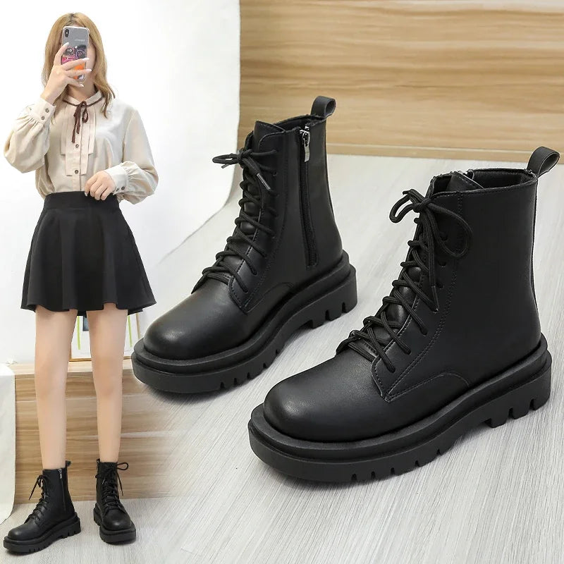 New Women's Platform Shoes Autumn Round Toe Side Zipper Ankle Boots for Women Casual Sneakers Outdoor Women's Platform Boots