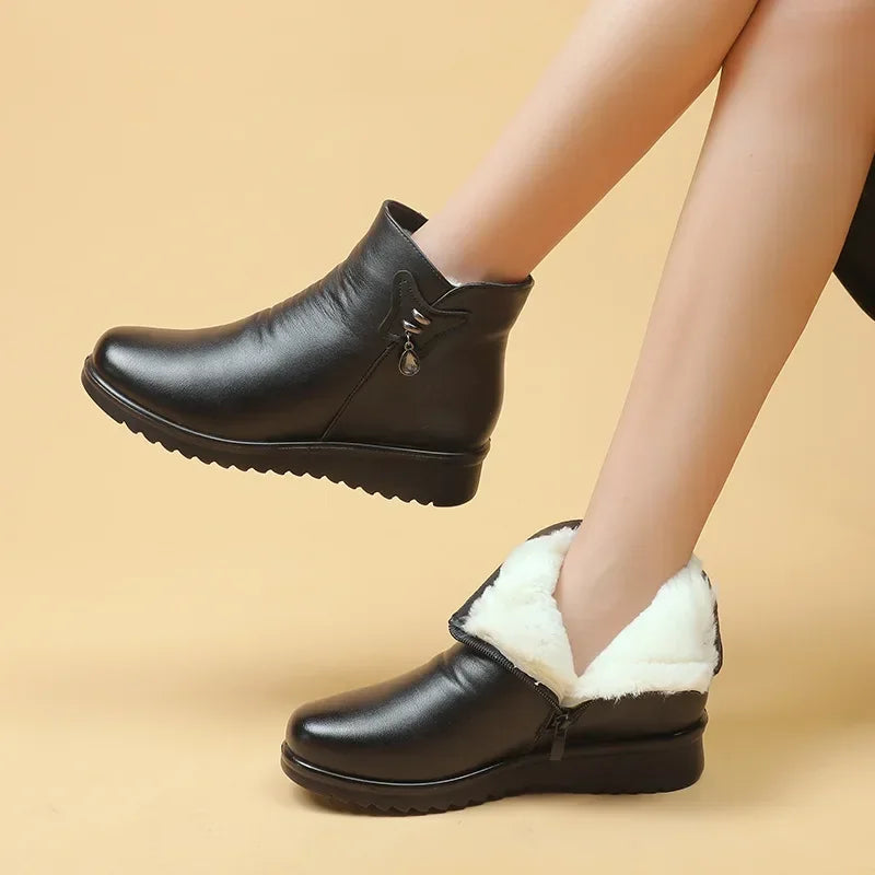 Women Shoes Ankle Boots Winter Plush Warm Soft Sole Anti Slip Waterproof Comfortable Outdoor Zipper Cold Proof Women Boots