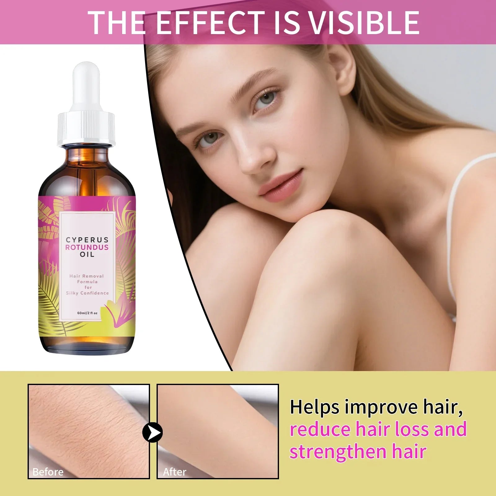 Natural Hair Inhibitor Body Oil 60ml - Jojoba & Almond Formula Gently Slows Growth & Smooths Skin for All Types.