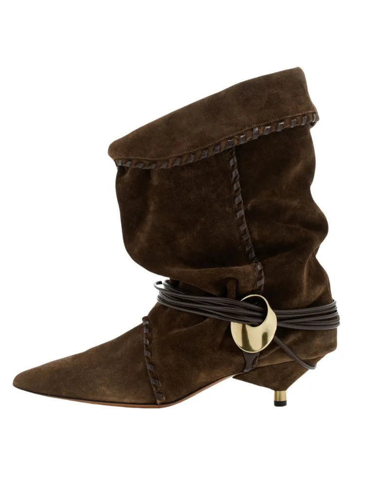 2024 Autumn/Winter New Women's Thin Heel Short Boots Fashion Pointed Wide Tube Folded Stacked Boots Women's Large Ankle Boots