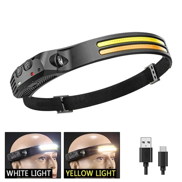 LED COB Induction Headlamp Built-in Battery Sensor Head Flashlight USB Rechargeable 5 Lighting Modes Waterproof Headlight