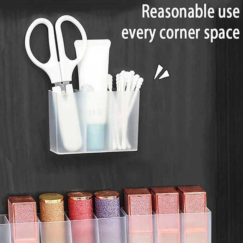 Wall Mounted 3Grids Organizer Mirror Cabinet Self-adhesive Small Objects Storage Box Eyebrow Pencil Lipstick Lip Glaze Organizer