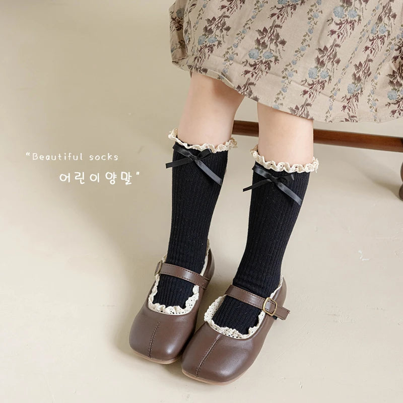 1 Pairs Korean Children Socks Autumn Baby Girls Knee High Socks Soft Cotton Lace Stuff Princess  Ruffle kids Socks For 0-8Year