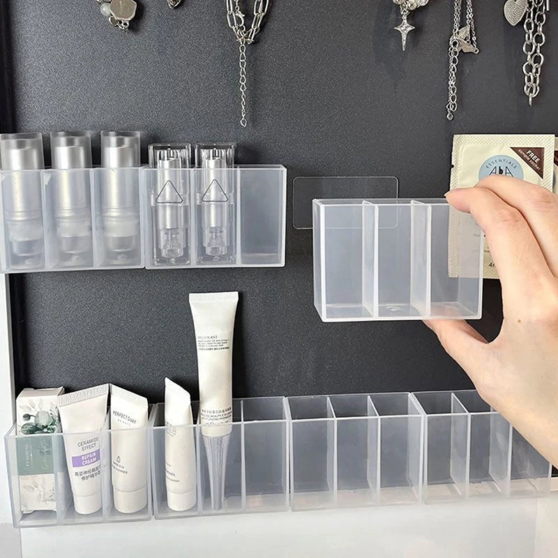 Wall Mounted 3Grids Organizer Mirror Cabinet Self-adhesive Small Objects Storage Box Eyebrow Pencil Lipstick Lip Glaze Organizer