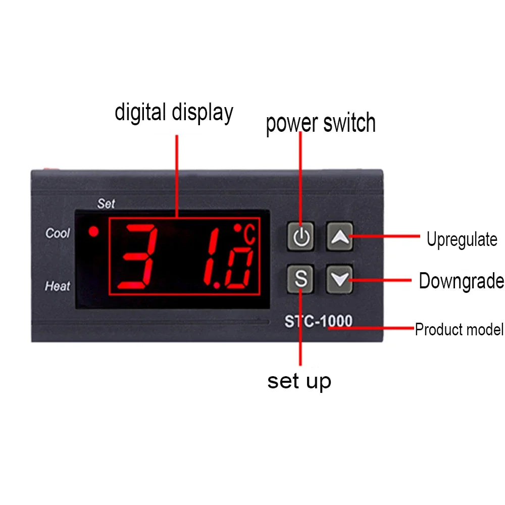 Smart STC-1000 Temperature Controller LED Digital Thermostat Thermoregulator Incubator Relay Heating and Cooling 12 V 220V