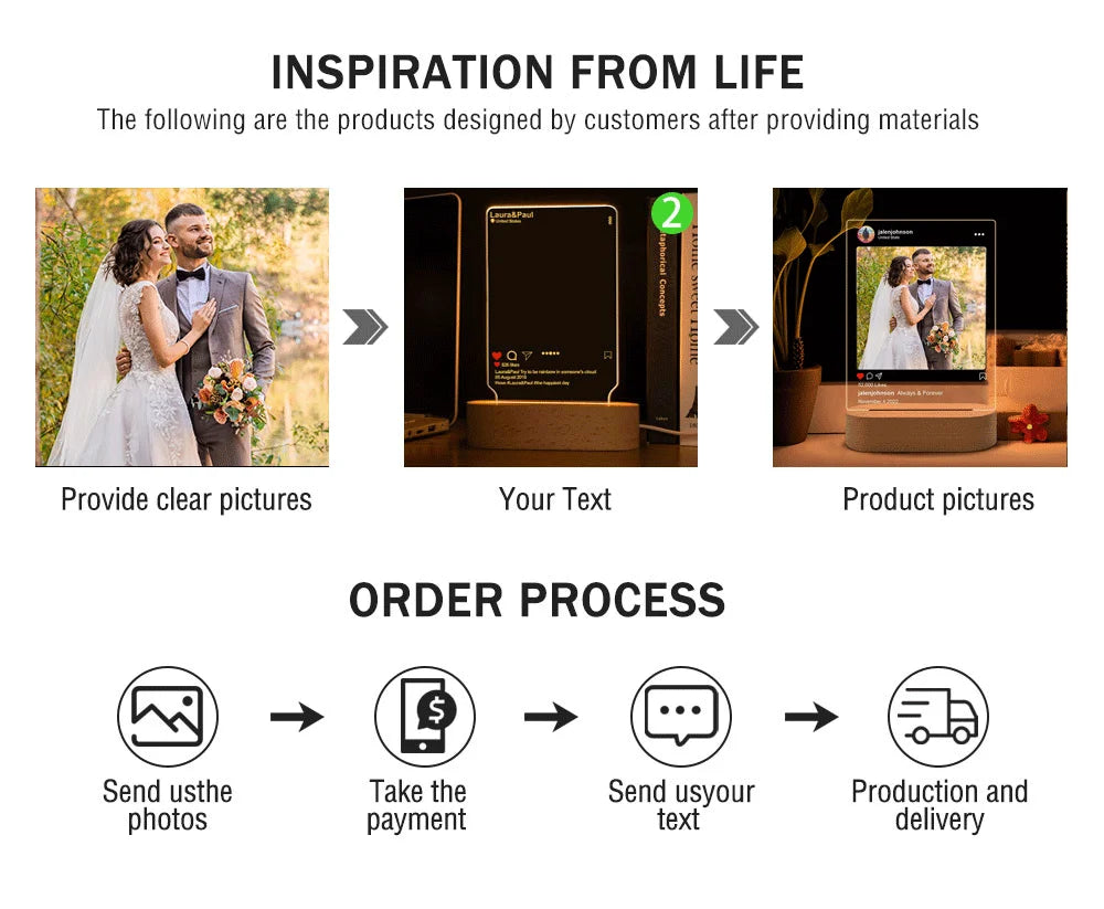 Personalized Photo Gift 3D Lamp Custom Photo Night Light For Wedding Birthday Anniversary Valentines day Personalized Gifts