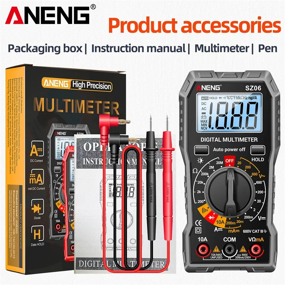 Smart Digital Multimeter ANENG 600V AC/DC Voltage multimetro 2000 Count 10A DC Current Testing Ohm Resistance Diode test Tools