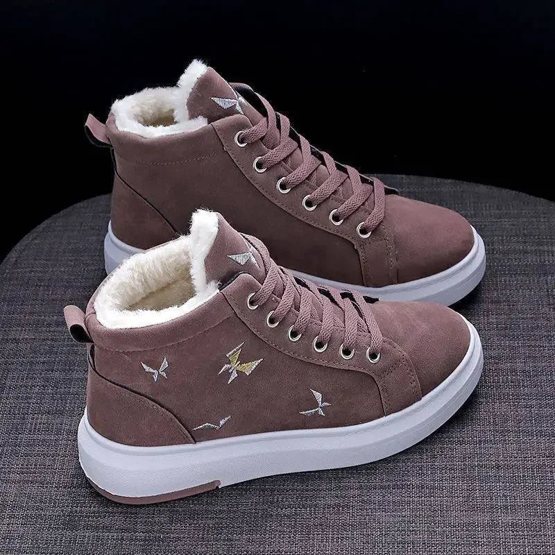 2024 Winter Boots Women Ankle Boots Warm PU Plush Winter Woman Shoes Sneakers Flats Lace Up Ladies Shoes Women Short Snow Boots