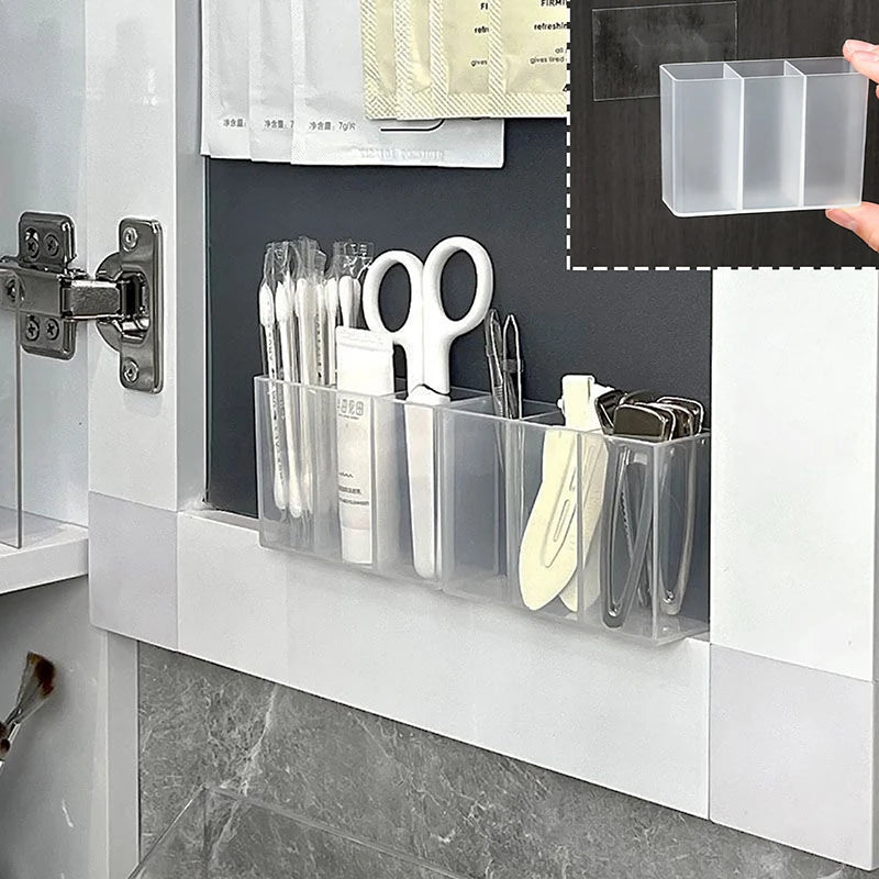 Wall Mounted 3Grids Organizer Mirror Cabinet Self-adhesive Small Objects Storage Box Eyebrow Pencil Lipstick Lip Glaze Organizer