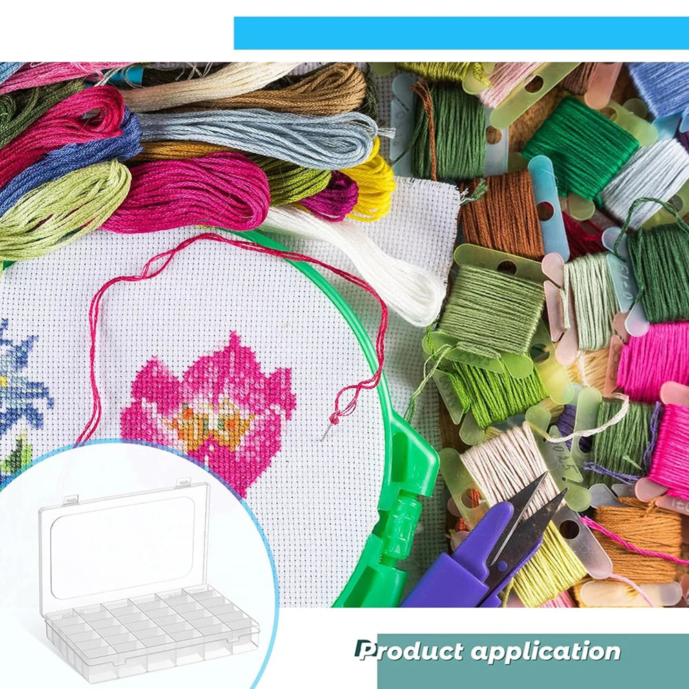 Embroidery Floss Organizer Box Set Compartments Cross Stitch Organizer Box & Plastic Floss Bobbins and Number Stickers for Sewin
