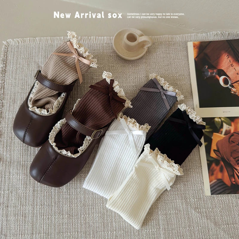 1 Pairs Korean Children Socks Autumn Baby Girls Knee High Socks Soft Cotton Lace Stuff Princess  Ruffle kids Socks For 0-8Year