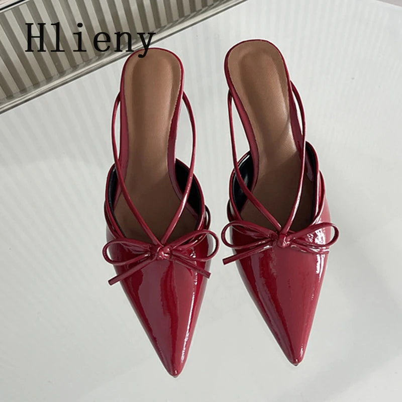 Hlieny Fashion Design Butterfly-Knot Pointed Toe Low Thin Heels Mules Slippers Women Pumps Shallow Slingback Sandal Female Shoes