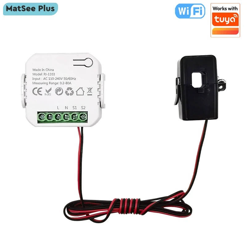 Smart WiFi Digital Energy Meter 80A with CT Clamp Sensor App Real-time Monitor Power Consumption AC100-240V  Work with Tuya