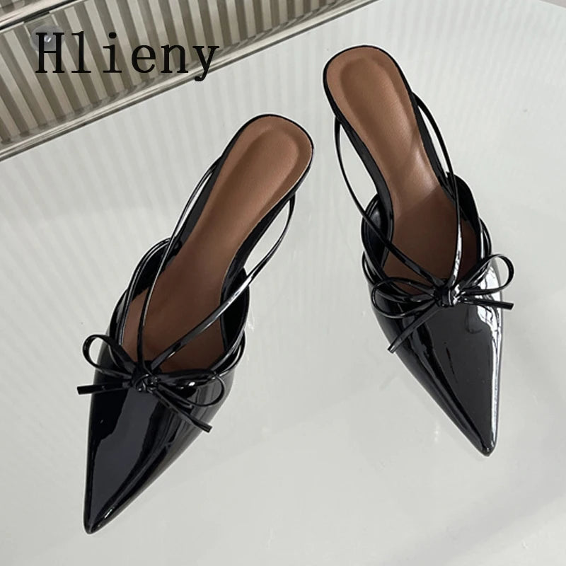 Hlieny Fashion Design Butterfly-Knot Pointed Toe Low Thin Heels Mules Slippers Women Pumps Shallow Slingback Sandal Female Shoes