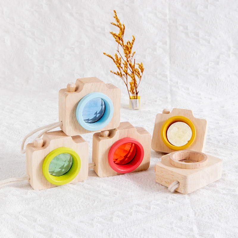 Baby Wood Colorful Camera Kaleidoscope Toys for Children Rainbow Wooden Toys for Children Kids Learning Early Educational Game