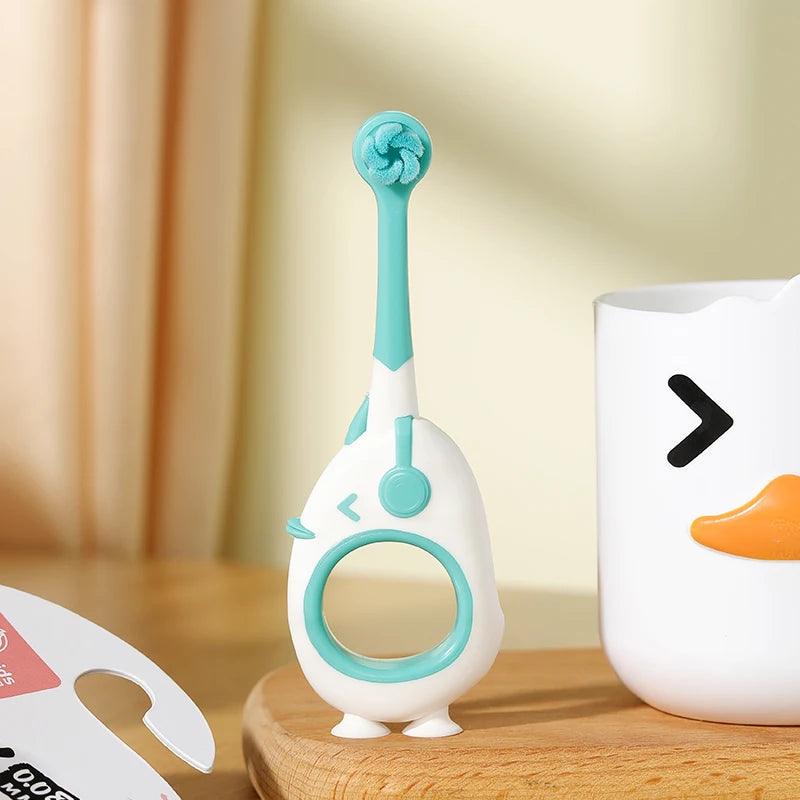 Cute Baby Toothbrush for Infants and Toddlers Aged 0-3, Cartoon Small Head Baby Toothbrush, Individually Packaged, with Suction Cup at the Bottom for Standing