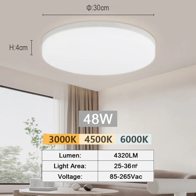 LED Ceiling Lamp 18-48W Flush Mount Fixture 3000K-6000K Daylight Modern Home Lighting for Bedroom  Living Room  Kitchen Hallway