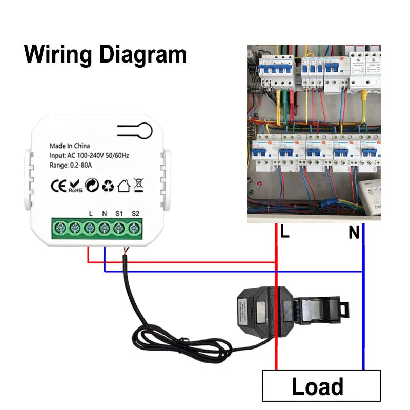 Smart WiFi Digital Energy Meter 80A with CT Clamp Sensor App Real-time Monitor Power Consumption AC100-240V  Work with Tuya
