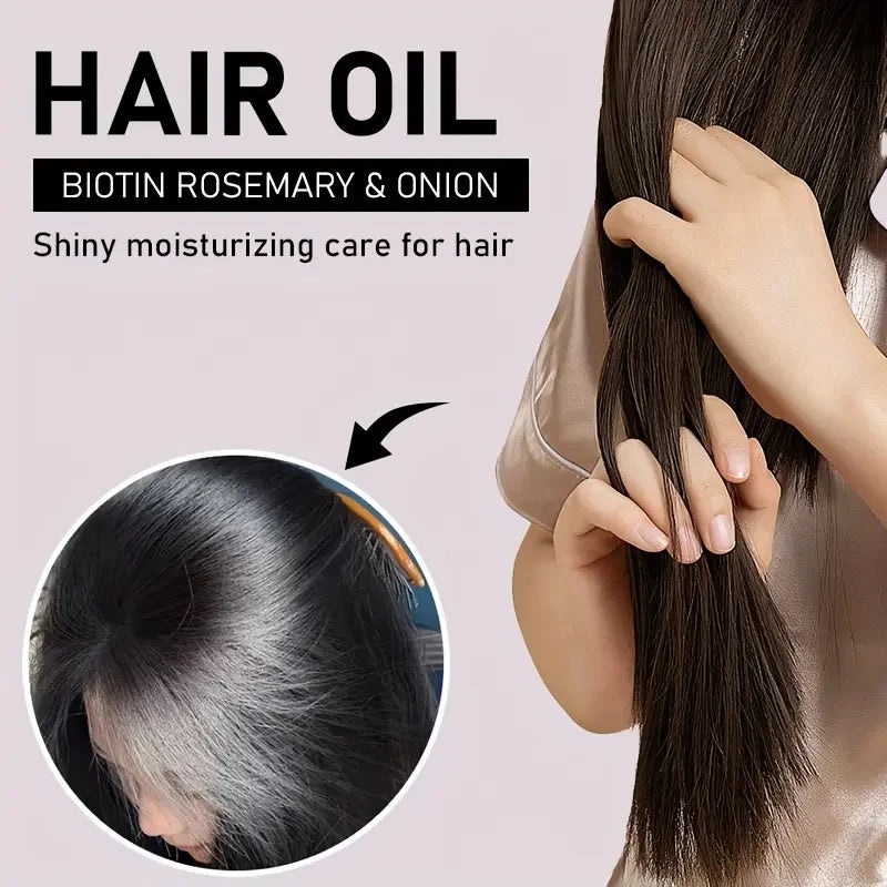 Biotin Hair Oil with Rosemary and Onion - Moisturizes Dry, Damaged, and Frizzy Hair - Nourishing Formula for Smooth, Silky Hair - Suitable for Normal Hair Types