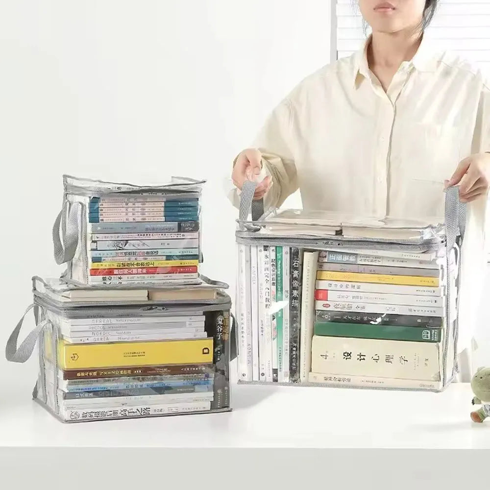 Foldable Book Box Student Dormitory Classroom Book Organizer Transparent Waterproof Household Book Organizing Storage Box Props