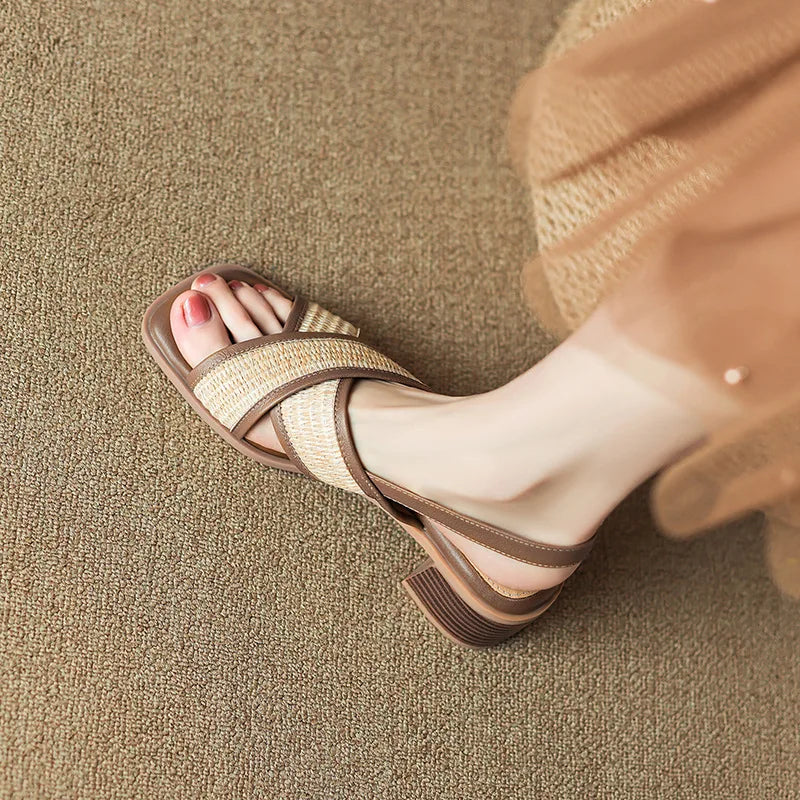 Thick Heel Sandals for Women Summer 2024 New Style Color Matching Cross Women's Flip Flops Comfortable Woman Shoes Sandal Female