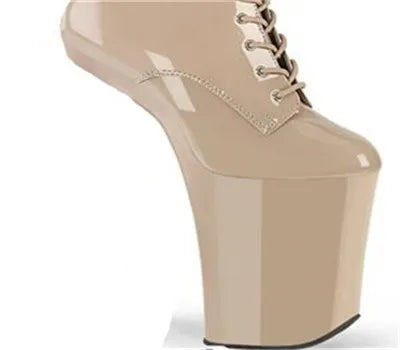 No heel 20cm sky high, pole dancing heels, lace-up round head waterproof platform model catwalk low boots