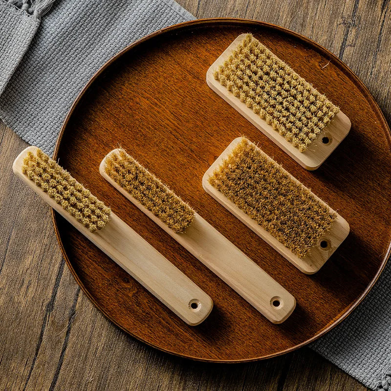 Multifunctional Home Cleaning Brush - Wooden Handle, Boar Bristle, Hanging Hole for Laundry & Shoes