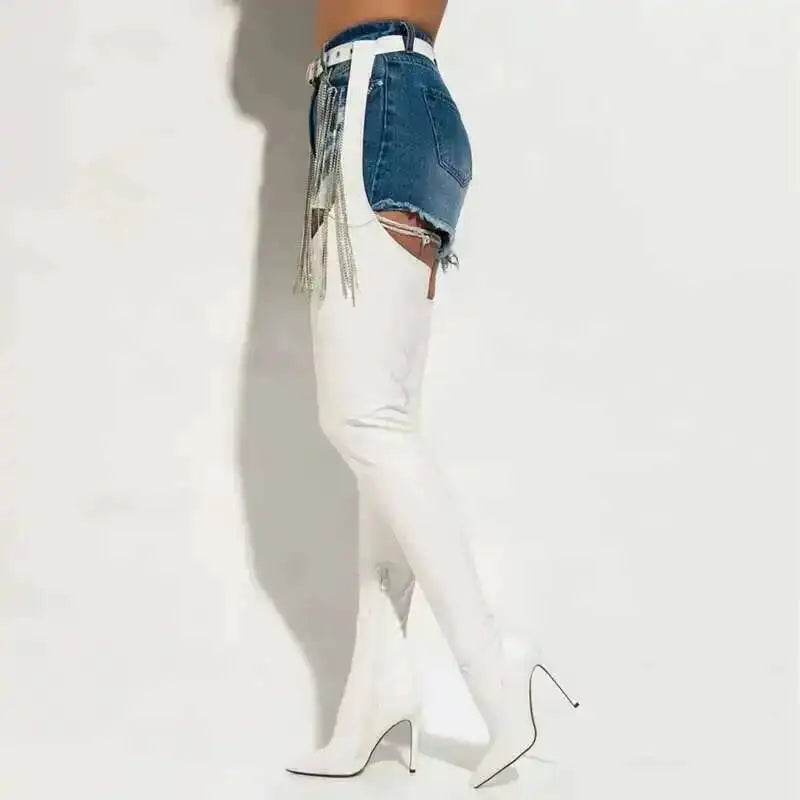 Big Size 46 Black Thigh High Boots Sexy Belt Buckles Stiletto Heel Over The Knee Boots Women's Shoes Fashion