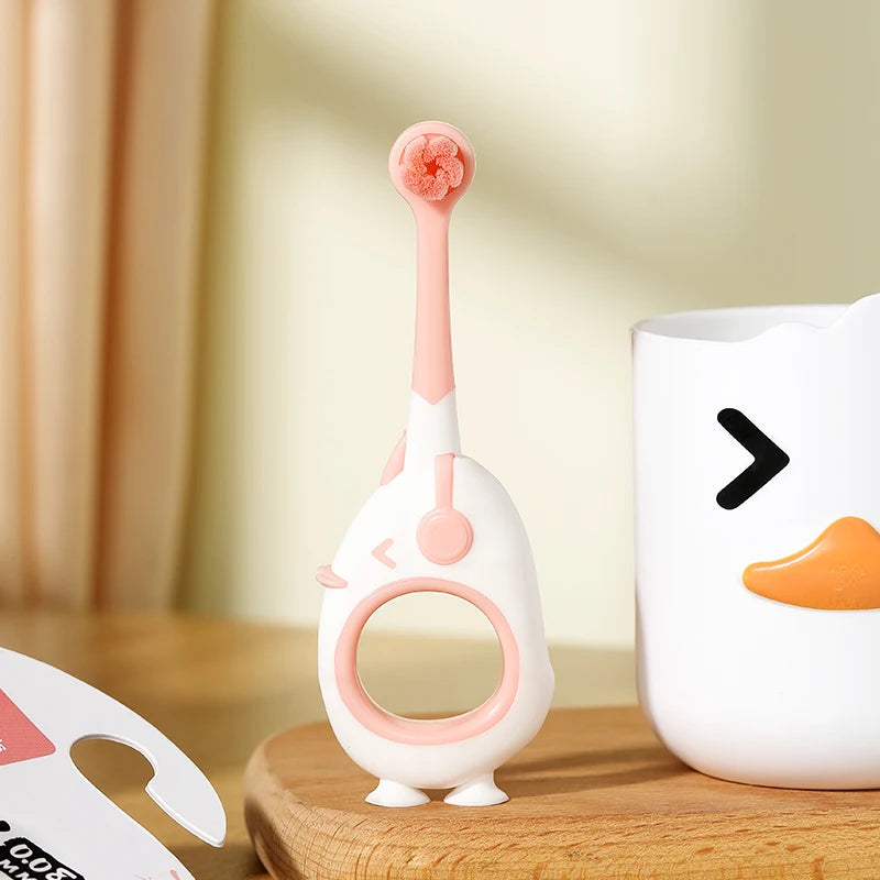 Cute Baby Toothbrush for Infants and Toddlers Aged 0-3, Cartoon Small Head Baby Toothbrush, Individually Packaged, with Suction Cup at the Bottom for Standing